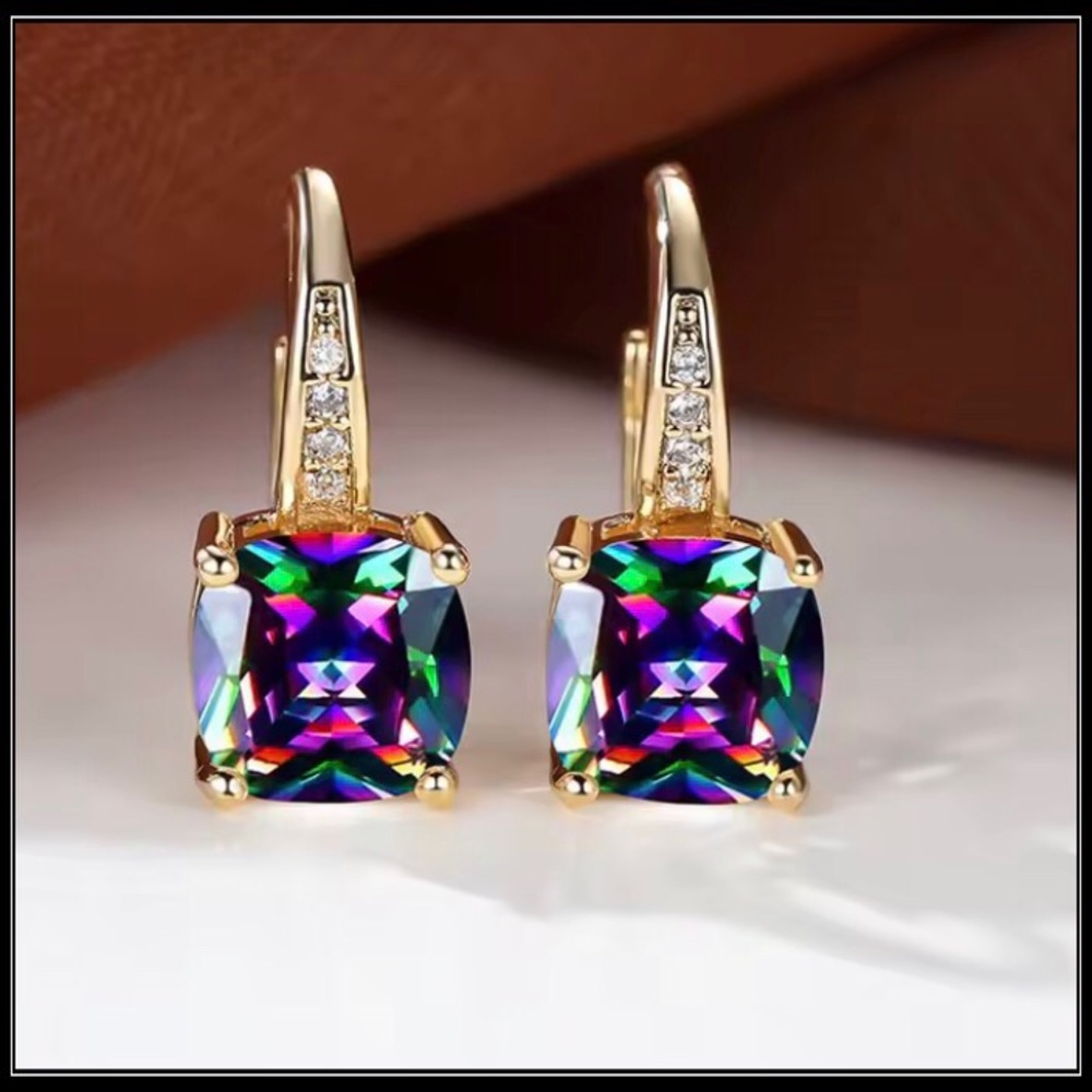 Clearance! New Square Mystic Topaz Crystal Drop Earrings